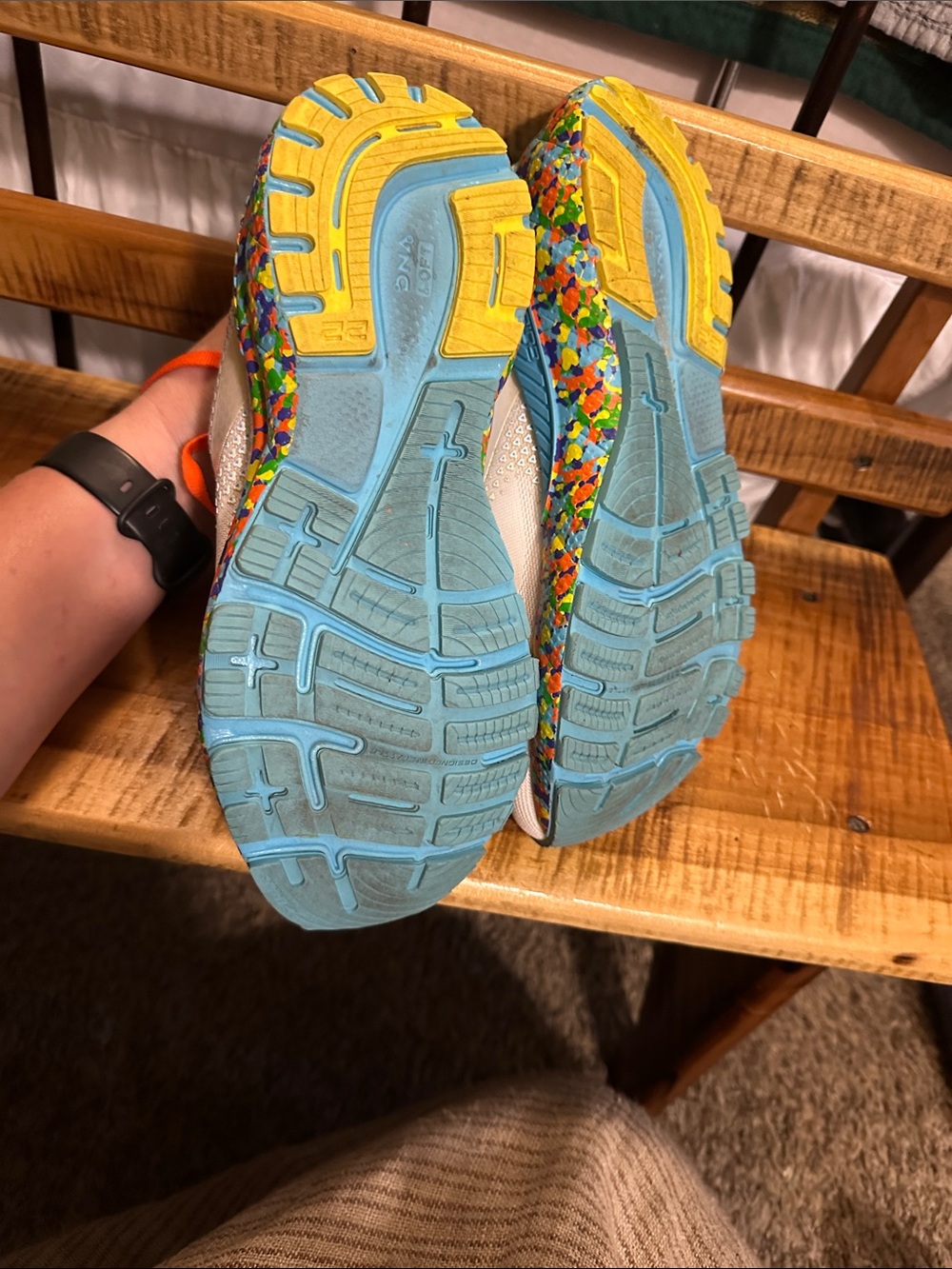 Brooks womens White Sneakers with Green Lining and Orange Laces - Picture 3 of 5